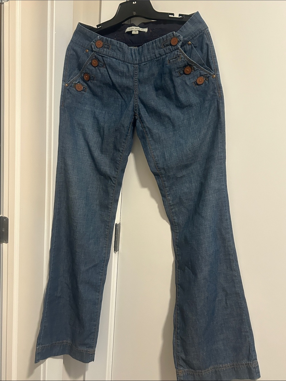 Forever 21 Dark Blue Wide Leg Jeans with Button Detail